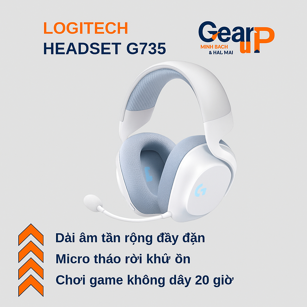Tai nghe Logitech G735 chỉ kết nối bluetooth/ tone trắng có led RBG