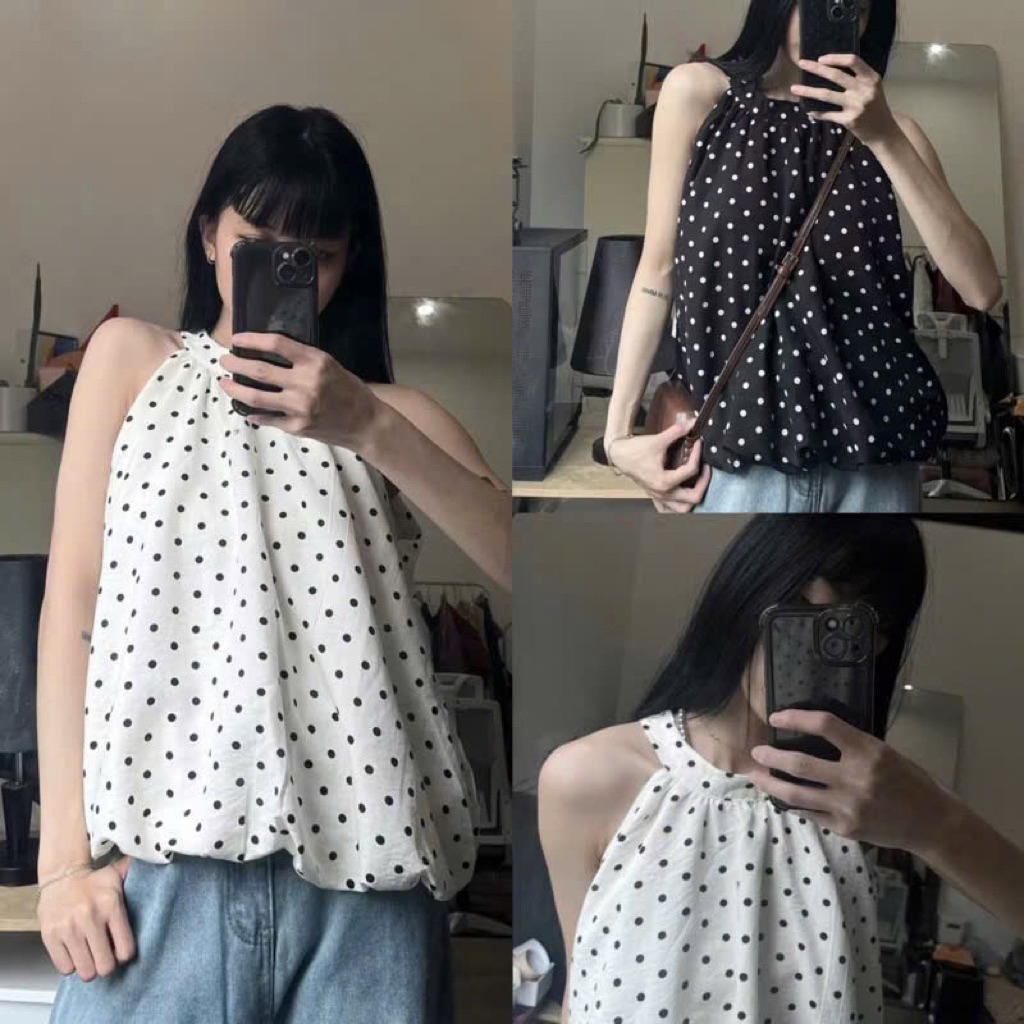 Áo yếm sát nách hoạ tiết chấm bi to dáng bí phồng EGGY TOP