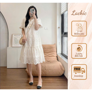  Đầm bầu suông trắng dáng rộng thêu hoa nổi bật.Thiết kế Lachic V84 
