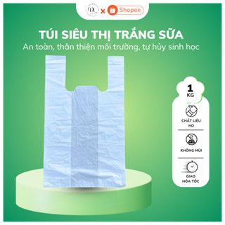 (1KG) Túi Siêu Thị 2 quai trắng sữa tự huỷ sinh học