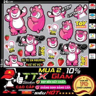  nhãn dán gấu dâu lotso team nguyên tấm tem trang trí xe điện xe máy chất liệu nhựa pvc cao cấp chống nước không bay màu 