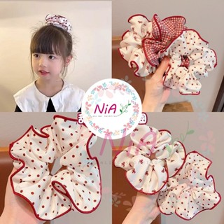 Cột tóc srunchies cho bé gái hình hoa, chấm bi, dây buộc tóc vải màu trắng đỏ dễ thương PK280