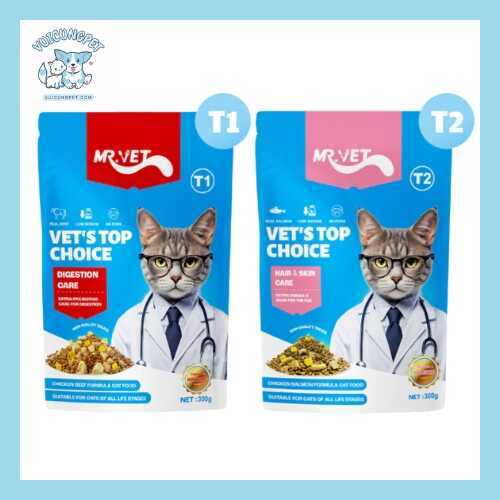 Thức Ăn Hạt Cho Mèo Mr.Vet Túi Nguyên 300g - Hạt Mr Vet Topping Đủ Loại Thịt Cá Sấy Khô - Vui Cùng P