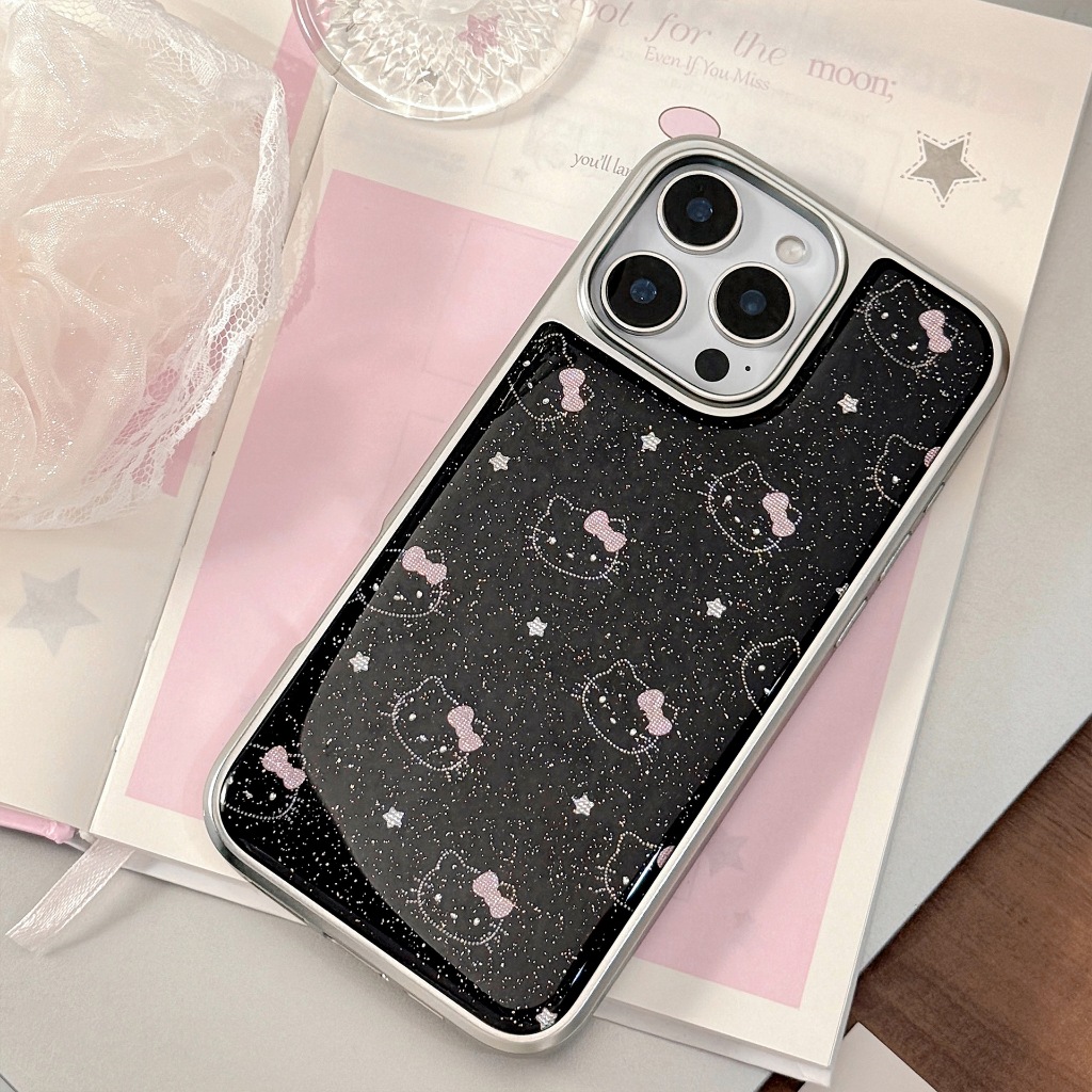 【ChanChan】Ốp Lưng Điện Thoại Iphone Hello Kitty, Hello Kitty Đen Bóng Nhựa Cứng Chống Xước, Chống Số