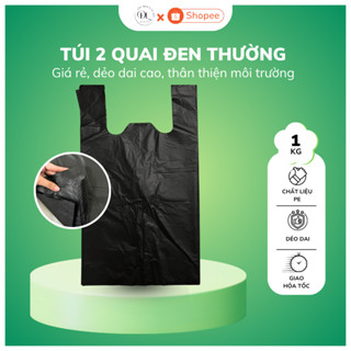 (1KG) Túi xốp 2 quai đen thường nhám dùng gói hàng, đựng rác