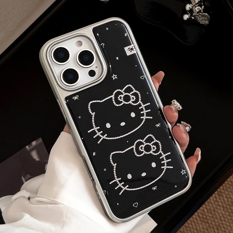 【ChanChan】Ốp Lưng Điện Thoại Iphone Hello Kitty, Hello Kitty Đen Bóng Nhựa Cứng 2 Chống Xước, Chống 