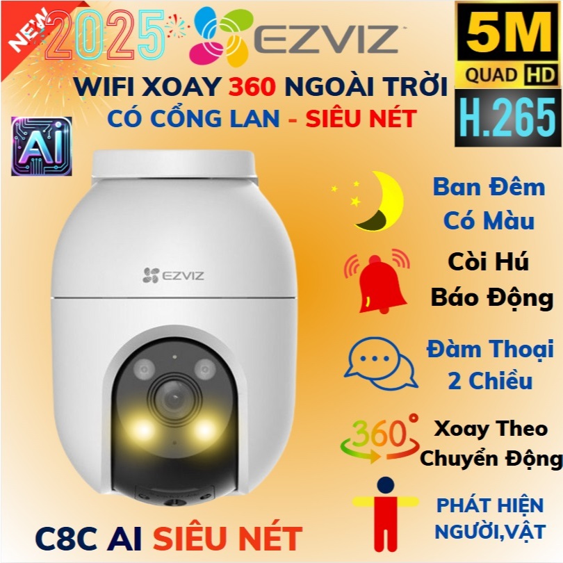 Camera ngoài trời Wifi EZVIZ C8C, H8C H8 PRO C8W Full HD 1080P 2K+ 4MP xoay 360 Độ, Có màu ban đêm