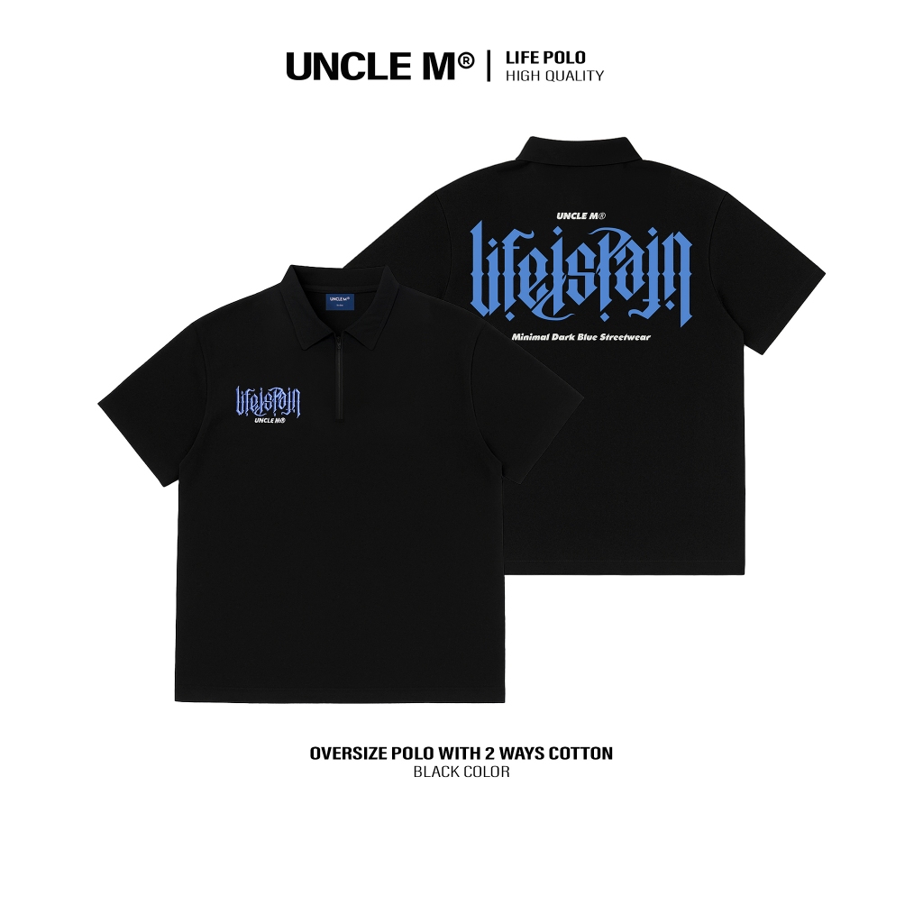 Áo polo zip local brand Uncle M cotton 100% nam nữ Unisex thêu - Life Polo