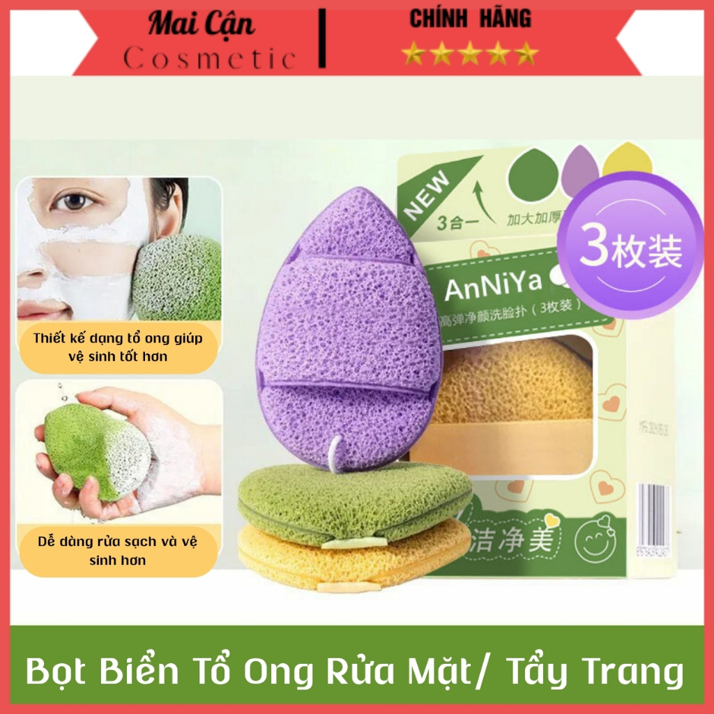 Miếng Bọt Biển Rửa Mặt Sâu Lỗ Chân Lông 3 Miếng Rửa Mặt Puff Mềm Mại Thân Thiện Với Da