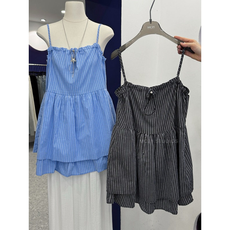 Áo 2 dây dáng xoè MC21.studios 2 tầng chất cotton xịn mềm a4685