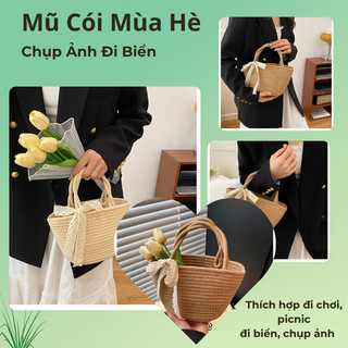 Túi Cói Đi Biển Dáng Lớn 2025 – Túi Đeo Vai Dệt Tay Cotton Màu Trắng, Phong Cách Boho Du Lịch Hè 158978