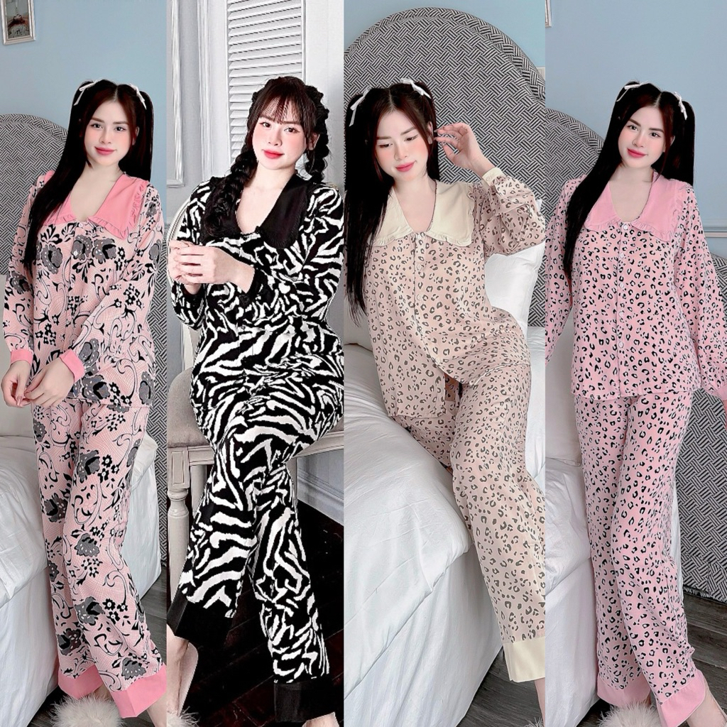 Đồ Bộ Lụa Tay Dài Quần Dài Màu Mới Bèo Xinh Xắn Mặc Nhà Nữ