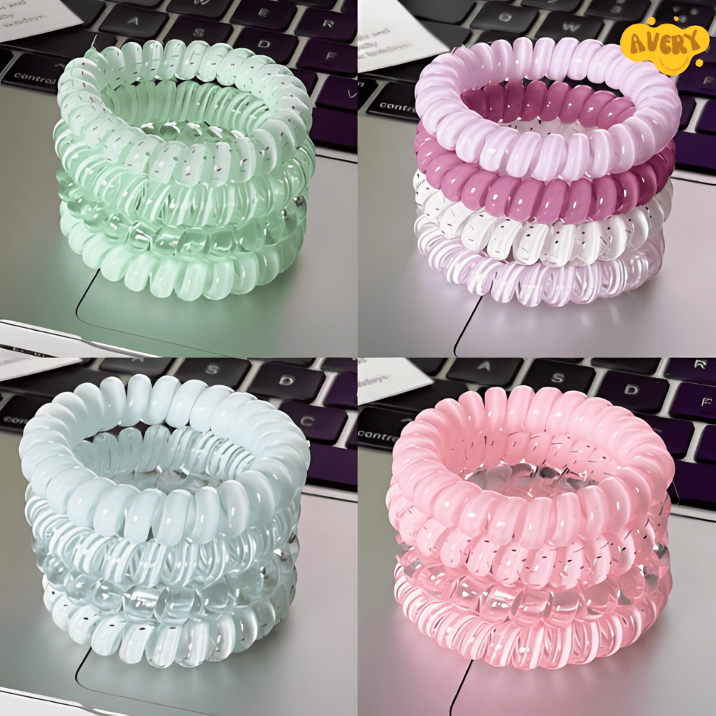 Set 4/8/16 Dây Buộc Tóc Lò Xo Nhiều Màu Kẹo Ngọt, Co Giãn Tốt, Không Bị Nếp Gập Gãy Tóc