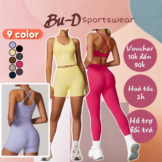 Bộ Đồ tập thể thao gym,yoga nữ cao cấp poly thoáng mát Áo Dây Chéo 2 Kiểu,Quần Ngắn,Quần Dài( mã 863)(TÁCH LẺ BÁN)