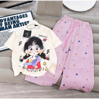 Sét bộ quần dài áo phông bé gái ( HỌA TIẾT CÔ GÁI SUNNYDAY ) thoáng mát size 9-45kg M88
