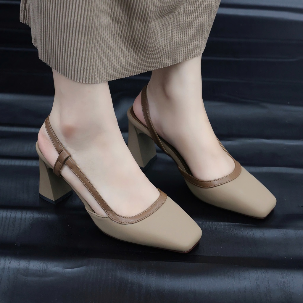 Giày Dép Cao Gót Nữ bít mũi vuông đế dẻo da mềm Cao 5cm 5P 7P 7cm tinh tế SandalMixMau