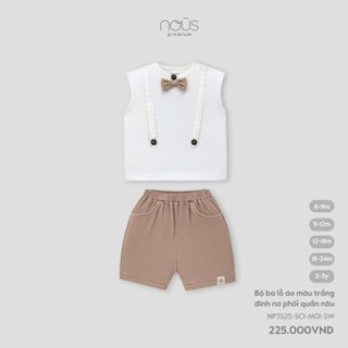 Bộ quần áo bé trai Nous Petit ba lỗ trắng phối nâu, chất mát điều hòa từ 6-36M