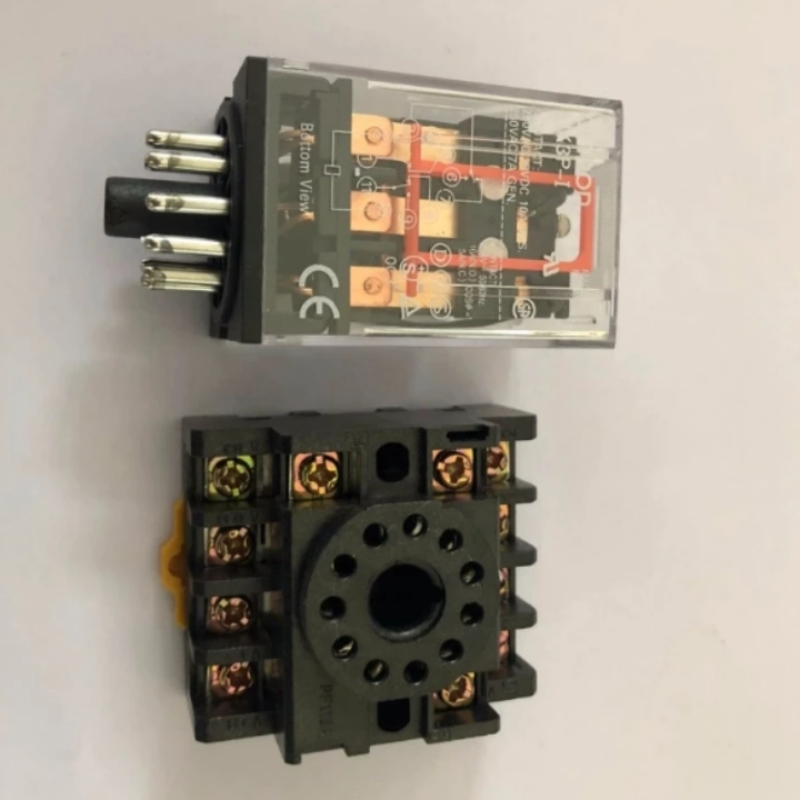 Relay trung gian MK3P-I rơ le trung gian 11 chân tròn điện 220VAC, 24VDC, 12VDC kèm chân đế PF113A