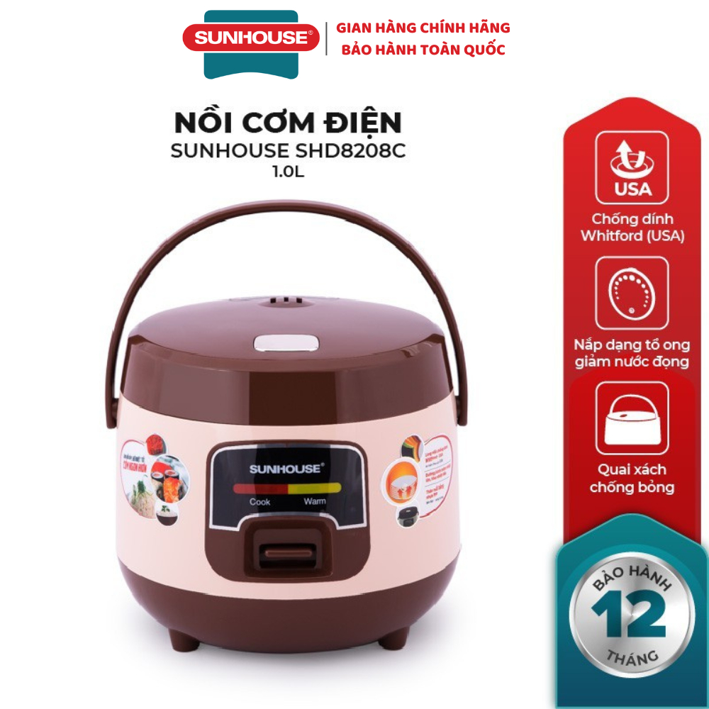 NỒI CƠM ĐIỆN 1L SUNHOUSE SHD8208C - Hàng chính hãng bảo hành 12 tháng