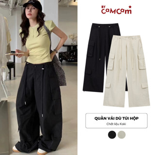 Quần Vải Dù Túi Hộp Bycamcam Form Thụng Phối Dây Rút Nam Nữ Cargo Pants Phong Cách Streetwear