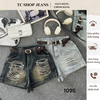 Quần Short Jean Nữ Rách Có Lót Không Lộ Lưng Cao Xanh Rêu Nhạt  TC SHOP JEANS BIGSIZE 55kg-90kg Chất Jean Mã 1095