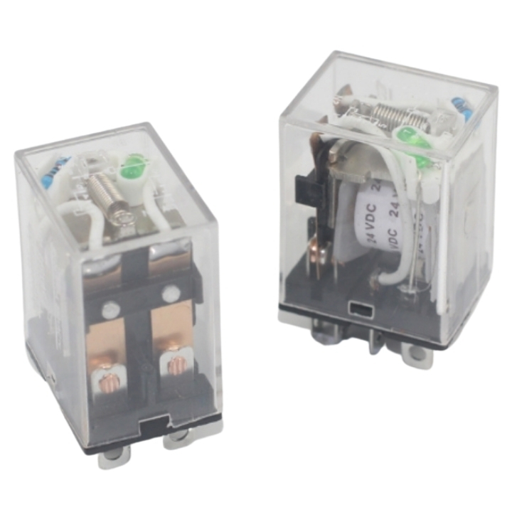 Rơ le LY2N-J, relay trung gian 8 chân dẹp lớn có đèn giá rẻ 12VDC, 24VDC, 220VAC dùng chân đế PTF08A