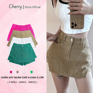 Chân váy ngắn chữ A CHERRY quần giả chân váy lưng cao 2 lớp kaki ngắn tôn dáng bigsize trong T086