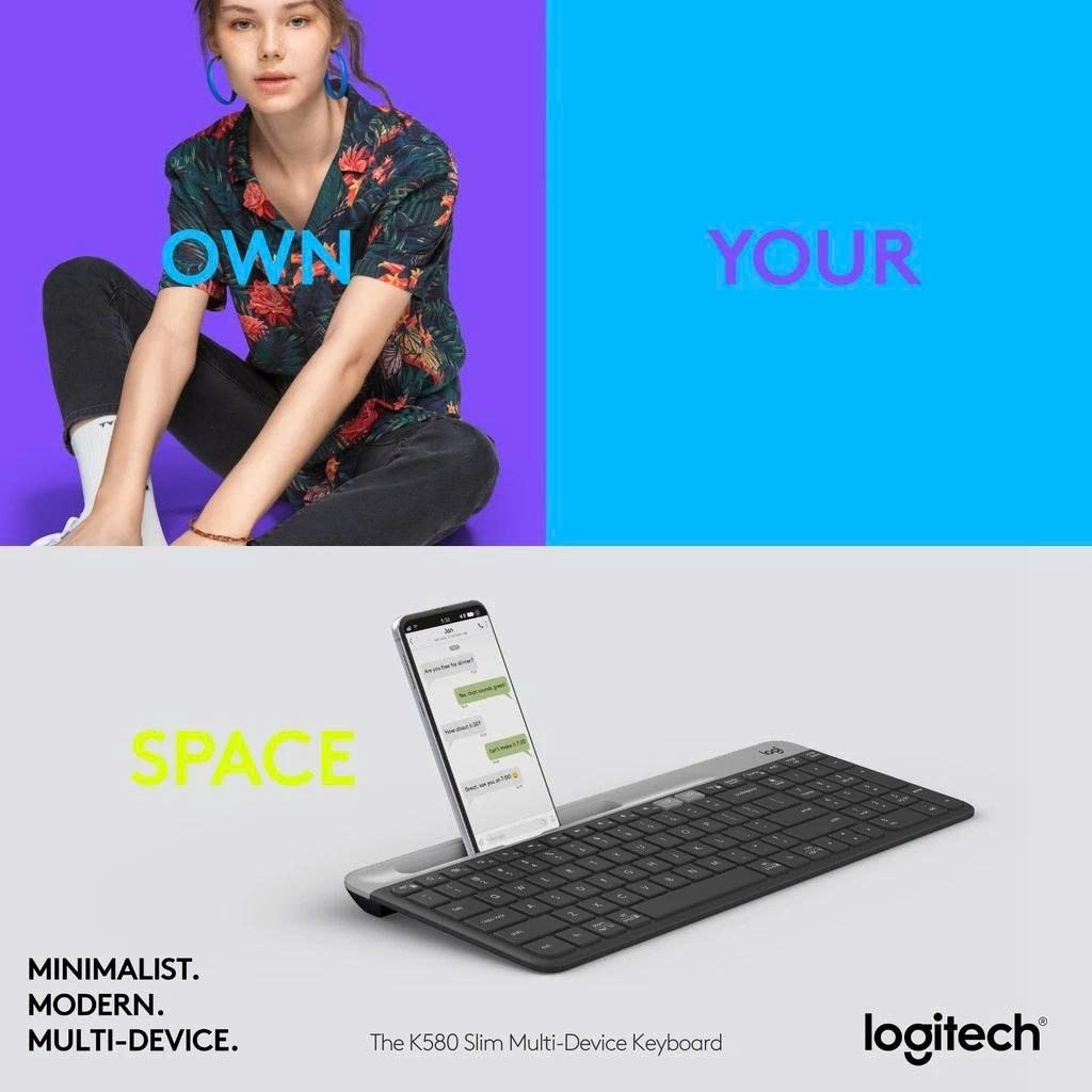 Bàn phím không dây Bluetooth Logitech K580, Kết nối nhanh 3 thiết bị, Tương thích Windows/Chrome OS, Gõ êm, mỏng nhẹ | BigBuy360 - bigbuy360.vn