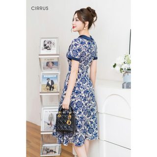 Đầm lụa xoè công sở CIRRUS dáng dài cổ ve 240090