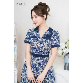 Đầm lụa xoè công sở CIRRUS dáng dài cổ ve 240090