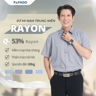 Áo Sơ Mi Nam Trung Niên PAPAGO Tay Ngắn Form Rộng Lai Ngang Họa Tiết Caro Nhí Có Túi - P24SNCR011