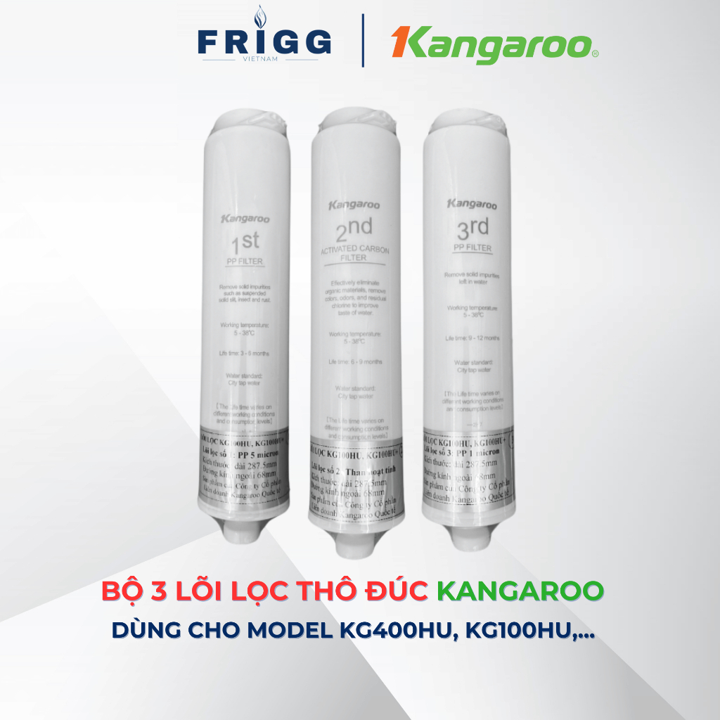 Bộ Lõi Thô Kangaroo 123 HU đúc liền dành cho các máy KG400HU KG400HD KG400US, Lõi Lọc Nước 123HU đúc