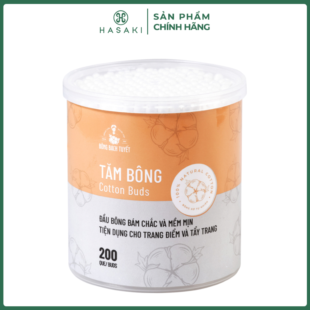 Tăm Bông Bông Bạch Tuyết 200 Que/Hộp Tròn Hasaki Sản Phẩm Chính Hãng