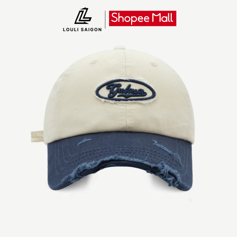 Mũ lưỡi trai LOULI SAIGON thêu chữ Gukua phối rách form mềm, vải kaki dày dặn dành cho nam nữ M99