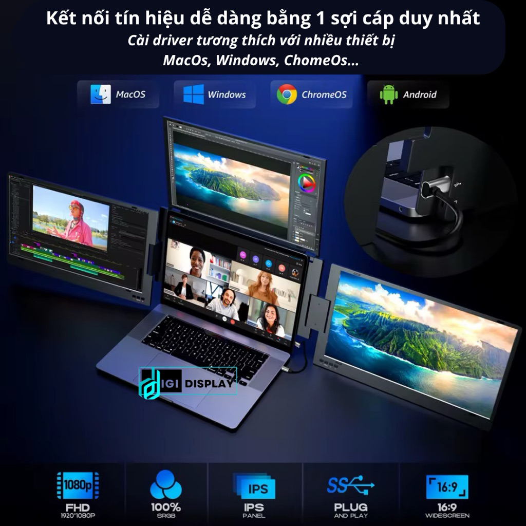 Bộ Ba Màn Hình 14" 16:9 100%sRGB  x 3 - Three Foldable Sreen Cho máy tính Laptop Mac/Windows | BigBuy360 - bigbuy360.vn