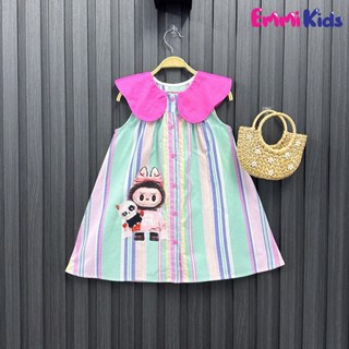 B63-EMMIKIDS Váy hè cho bé gái Natra, Ngao Bính , Đầm trẻ em Kuromi, Labubu sát nách 1 lớp Chất vải xô linen (10-34kg)