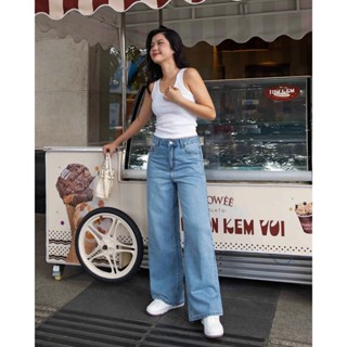 HASHTAGEM - Quần Aqua Blue Wide-leg Jeans WLJ.3, Ống Rộng, Lưng Cao, Màu Xanh Nhạt Wash Thời Trang