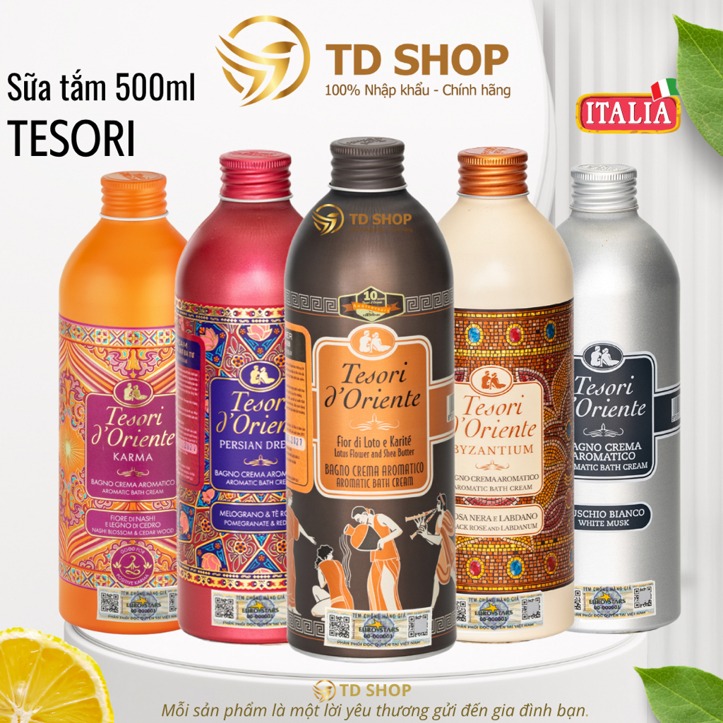 [Chính hãng] Sữa tắm nước hoa Ý Tesori d'Oriente chính hãng 500ml hương thơm lưu trữ cả ngày kèm vòi
