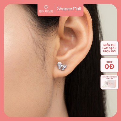 Bông Tai Bạc 925 BT289 Họa Tiết Nơ Xinh Xắn Huy Thanh Jewelry