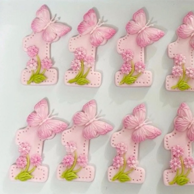 Bộ nhấn đậu hình số 1 hồng vỉ 5 con bướm vỉ hoa cúc làm soccola