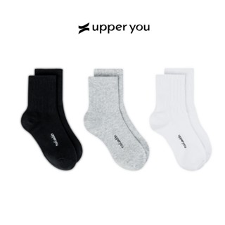 [Combo 3] Tất Vớ Nam Nữ Gân Trơn Cổ Trung  UPPER YOU Trắng Đen Xám Có Sọc Cotton Tự Nhiên Êm Ái Dày Dặn - MIX XÁM 1#