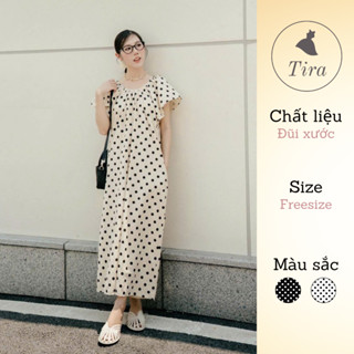 Váy bầu suông dáng dài TIRA MAMA M55 Váy bigsize dáng rộng Váy chấm bi vintage phong cách Hàn quốc
