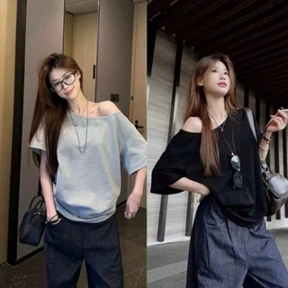 Áo Thun lệch vai nữ form rộng áo cộc tay trễ vai cá tính nữ basic chất cotton co dãn 4 chiều