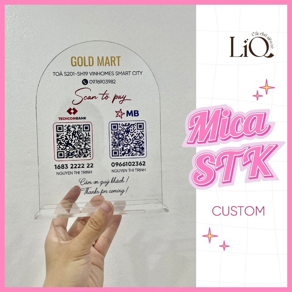 Biển Mica số tài khoản - Mica in QR Shop dễ thương [Đế Mica]
