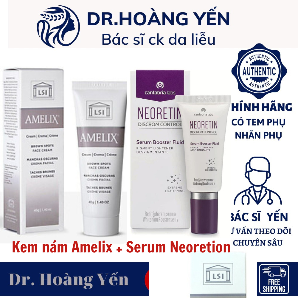 [Combo nám da] Kem Dưỡng Nám  Amelix Cream LSI 40g Pháp và Serum Neoretin Discrom Control 30g