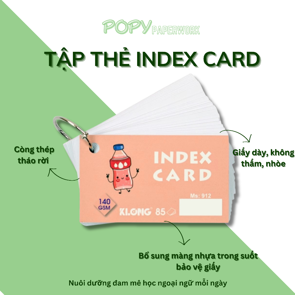 Tập thẻ ghi nhớ từ vựng KLONG Index Card 85 tờ