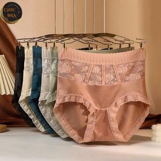  Set 5 Quần lót nữ lụa pha ren hoa cạp cao gen bụng,nâng mông thấm hút tốt kháng khuẩn,co giãn 4 chiều không lộ viền QL03 