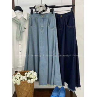 ( Ảnh thật ) 93 chân váy jean dài dáng xoè rộng lưng chun
