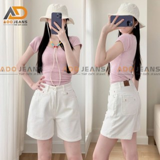 Quần short jean nữ lưng cao ống rộng màu Trắng basic dễ phối đồ ADO JEANS