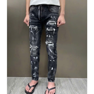 Quần Jean Nam rách gối sướt chỉ loang nhẹ form đẹp biy phố
